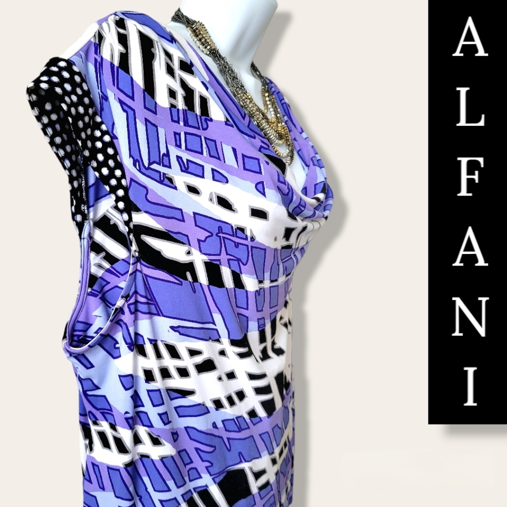 Scoop Drape Neck ALFANI Dress Womens XL Cap Sleeves Stretch Blue Black Purple - Picture 3 of 13